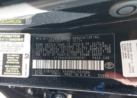 2025 Toyota Camry Se из США, поврежденный, VIN 4T1DAACK8SU509391